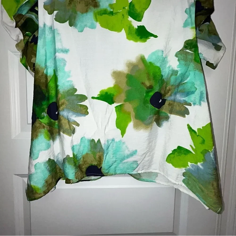 IC by CONNIE K Floral Print Ruched Tie Sleeve 3/4 Button Front Blouse Shirt Top